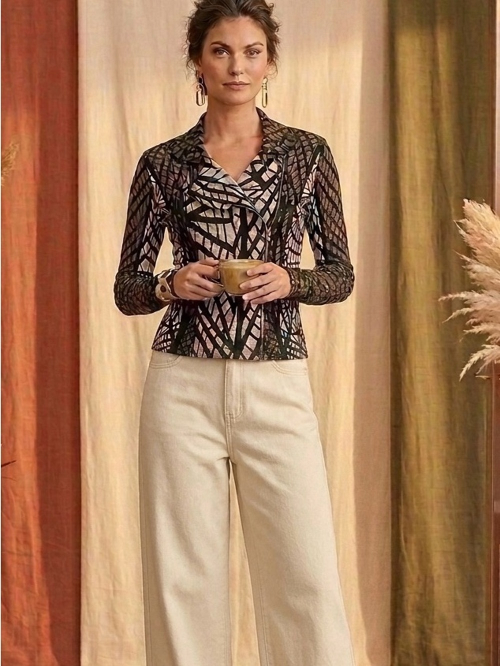 BCBGMaxAzria Silk Cotton Geometric Knit Cardigan Wrap Jacket XS